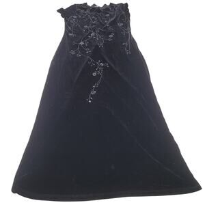 Vintage AGB black velvet maxi dress glitter floral decal embellished